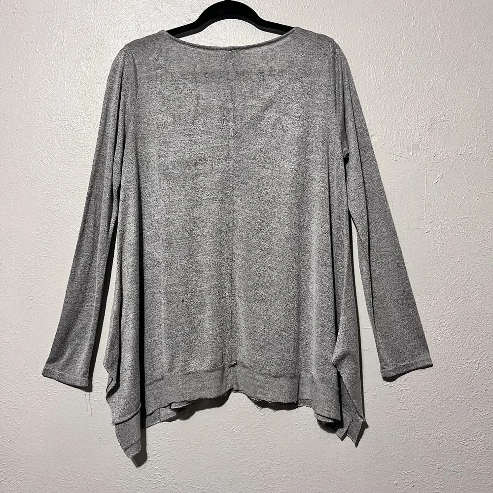 Umgee USA Distress Gray Long Sleeve Oversize Pullover‎ Tunic Blouse Size S